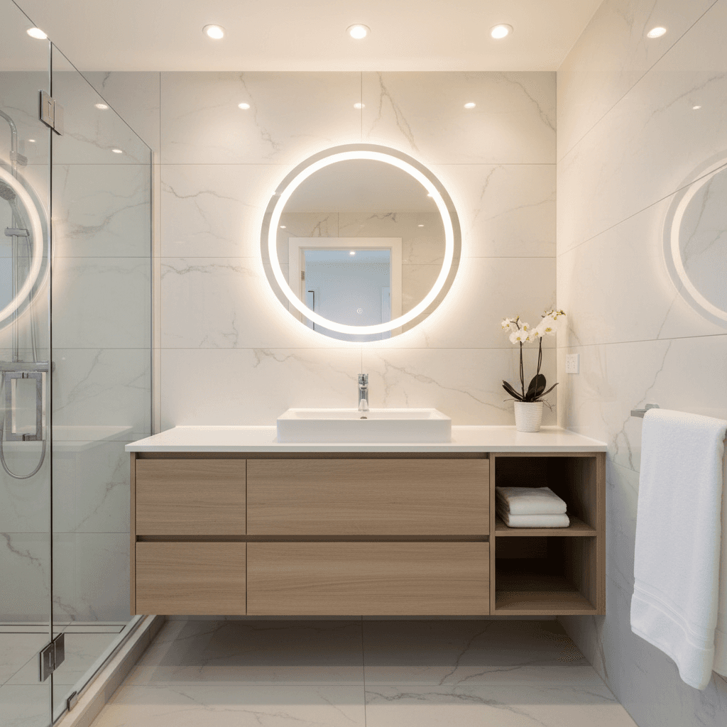 Newly remodeled bathroom with updated fixtures and tile work