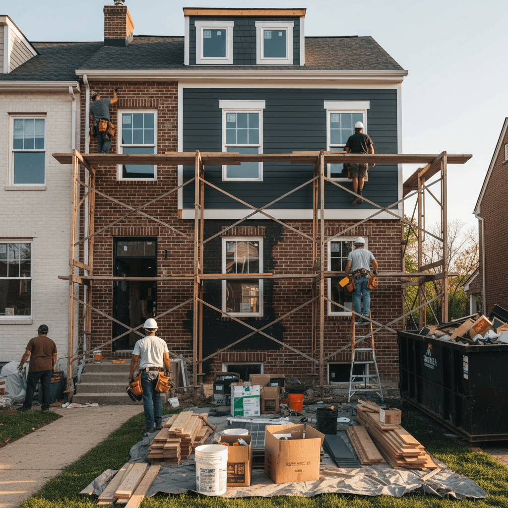 Home exterior renovation project in progress